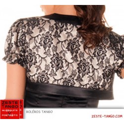 Boléro satin & dentelle. Manches courtes. Bicolore noir