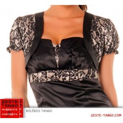 Boléro satin & dentelle. Manches courtes. Bicolore noir