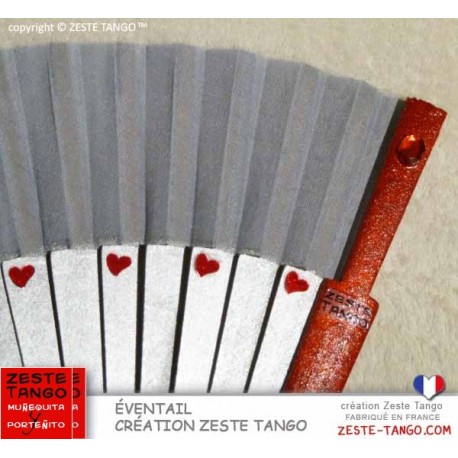 Éventail de création - puces coeur - Argent, rouge