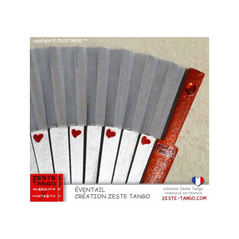 Éventail de création - puces coeur - Argent, rouge