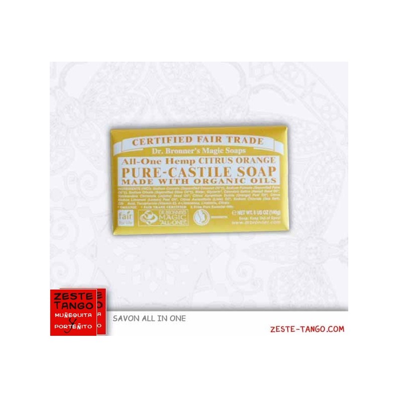 Pack savon bio all-one Dr Bronner, agrumes + mini-serviette