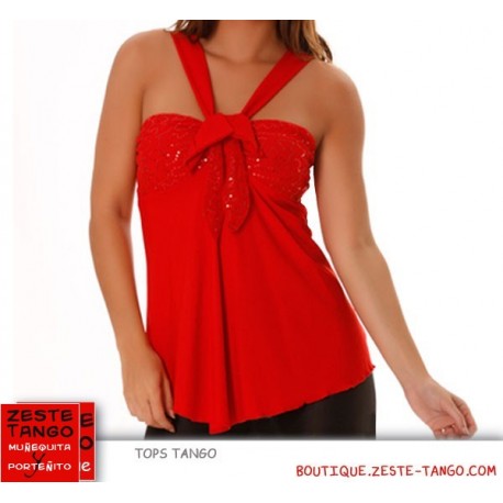 Top tango, bretelles en V . Paillettes
