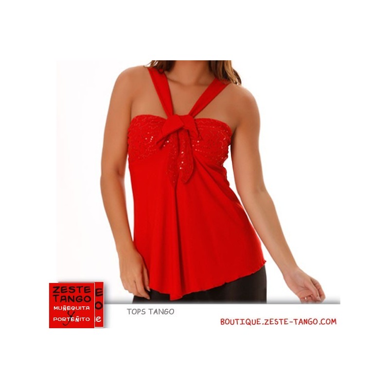 Top tango, bretelles en V . Paillettes