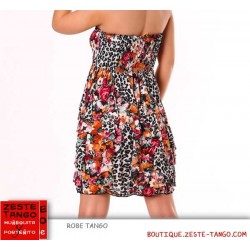 Robe bustier imprimé léopard et fleur. Noir/Rose