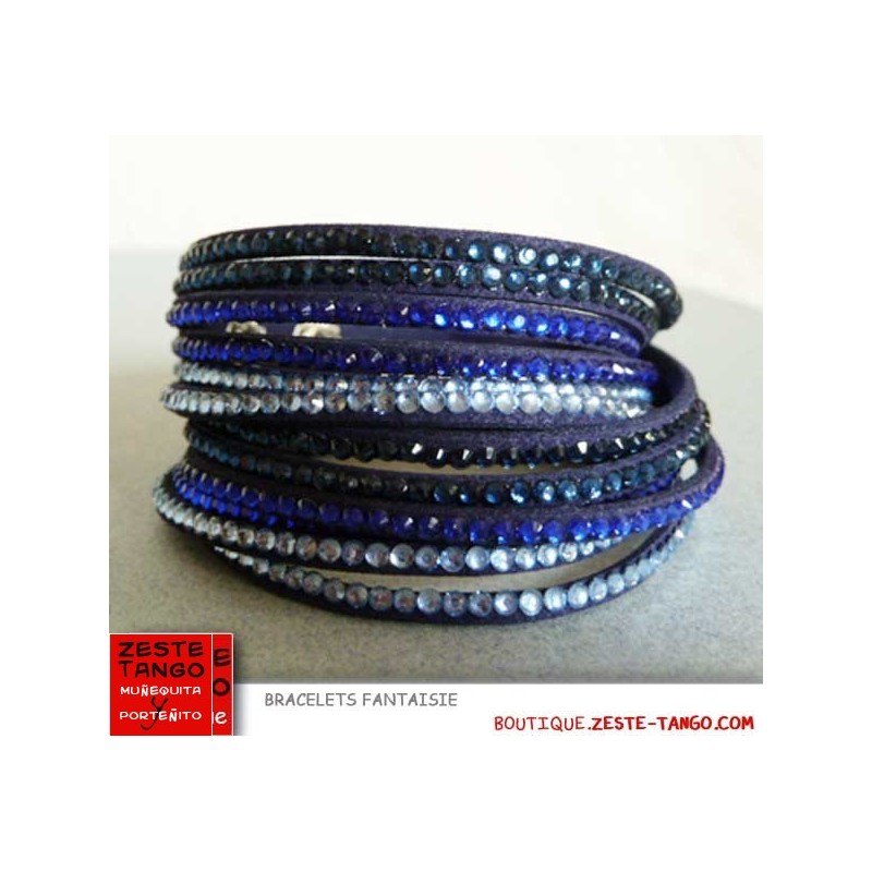 Bracelet strap Bleu marine. Strass couleur camaïeu bleu